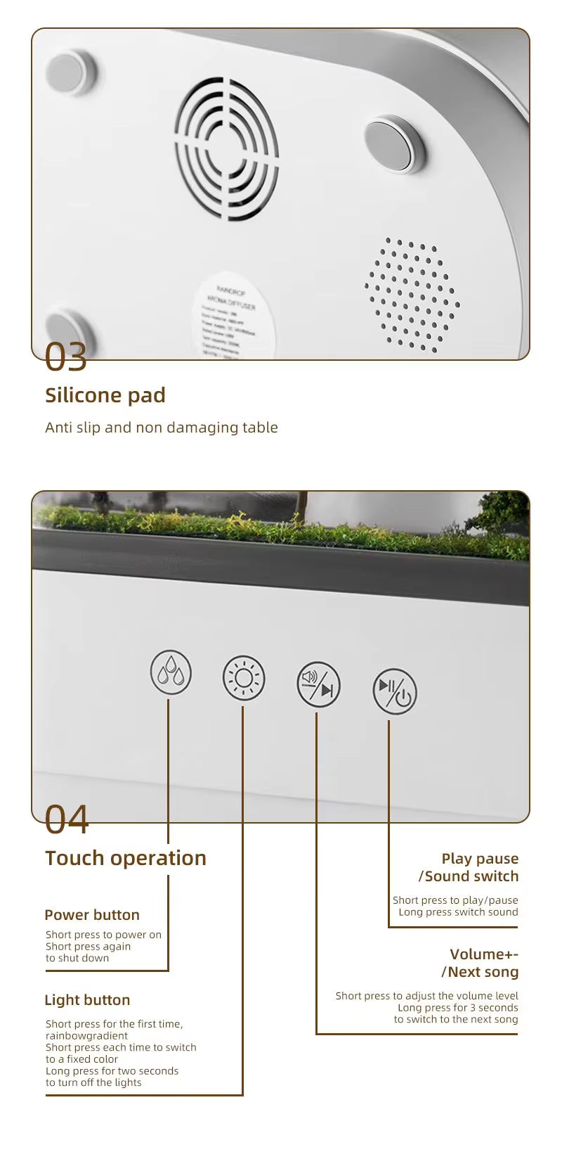 Contenido caja humidificador SomniaDrop — cable USB y manual incluidos