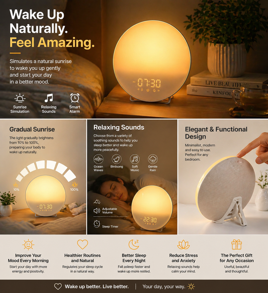 Despertador luz gradual SomniaDrop — sincroniza ritmo circadiano